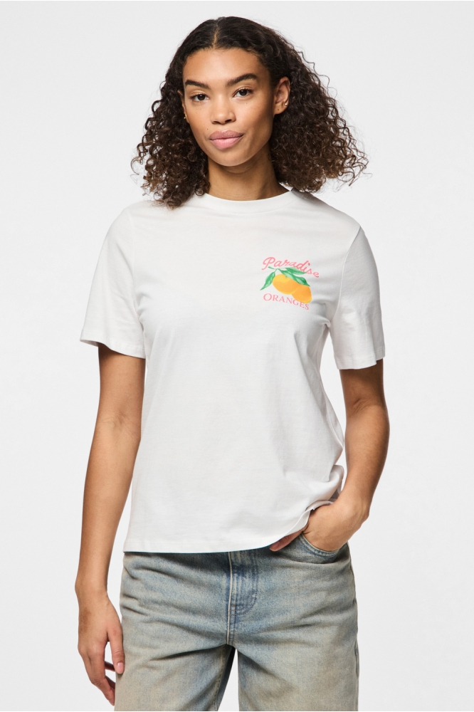 PCSUMMER SS PRINTED T-SHIRT JRS BC 17155375 Bright White/PARADISE ORANGES